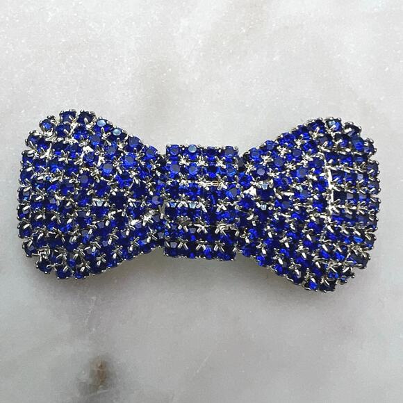Unbranded Jewelry - Vintage Dark Blue Rhinestone Jeweled Bow Tie Brooch Pin